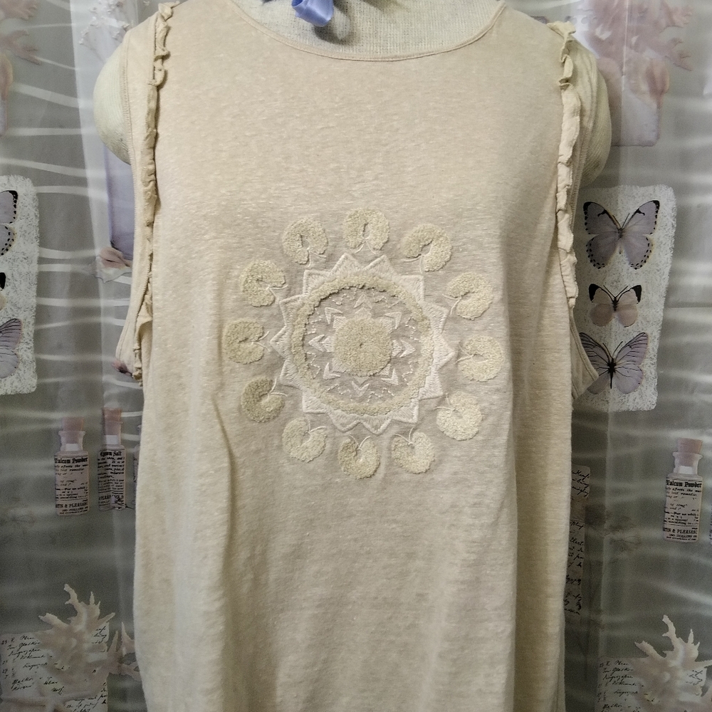 Sundance Sleeveless Cream Floral Medallion Embroidery Linen Tank Top XL - Picture 8 of 14